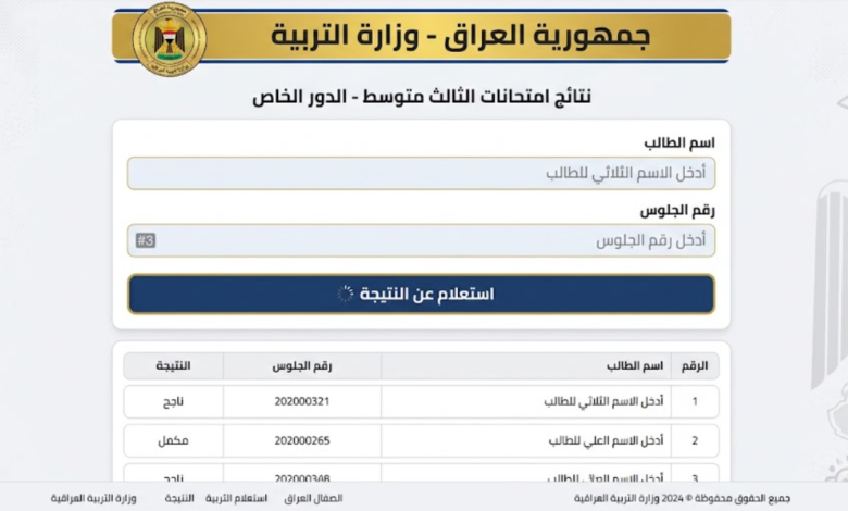 نتائج الثالث متوسط الدور الخاص 2026