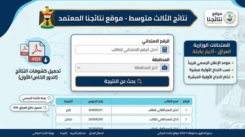 نتائج الثالث متوسط الدور الخاص 2026
